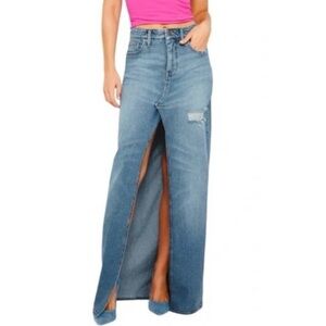 Good American Good Ease Maxi Skirt Women Blue Denim Retro Boho